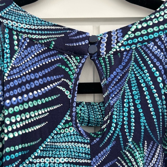 Berkley Jensen Braided Blue Palm Print Halter Maxi Dress Sz Large - Picture 3 of 6